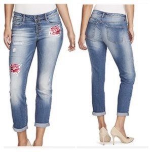 NWOT Black Daisy Jamie Relaxed Skinny Jeans Mid Rise Embroidered Blue Denim Sz 9